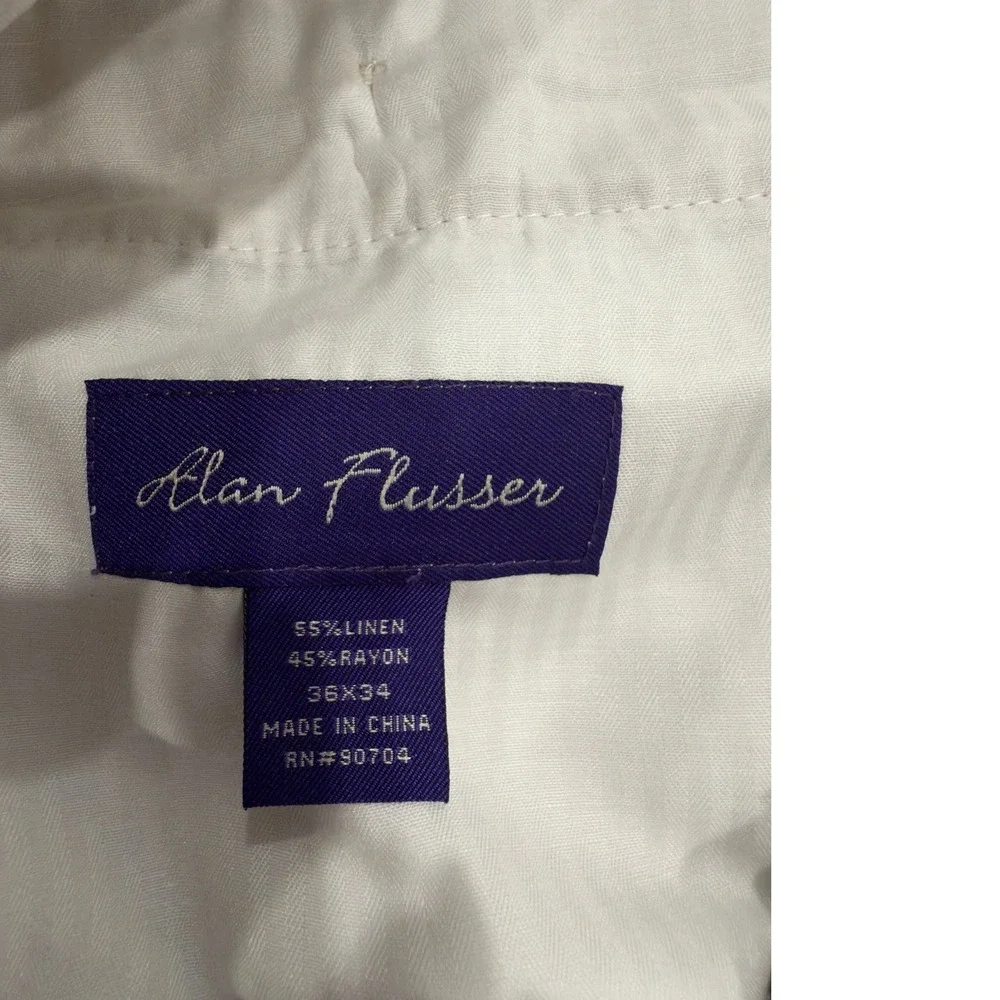 Alan Flusser Mens Tan Linen Blend Pleated Dress Pants Trousers 36x34